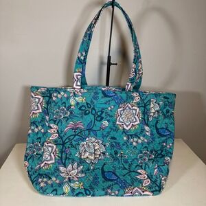 Vera Bradley Grand Tote 20 Peacock Garden Teal Blue Floral Quilted Bag NWT